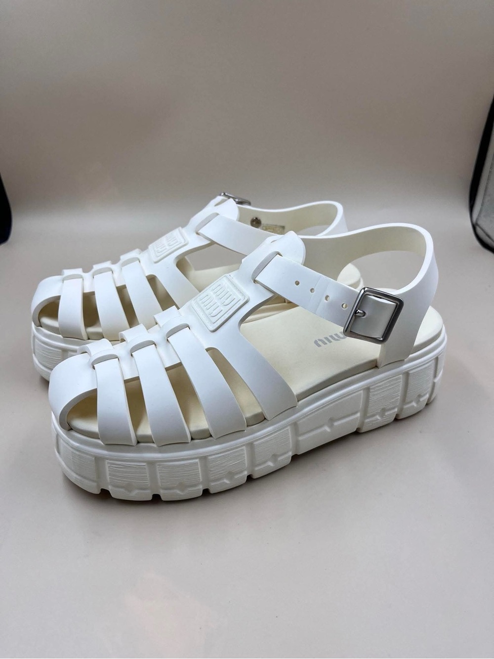 Miumiu Chunky White Jelly Sandals with Buckle Strap - Picture 3 of 16